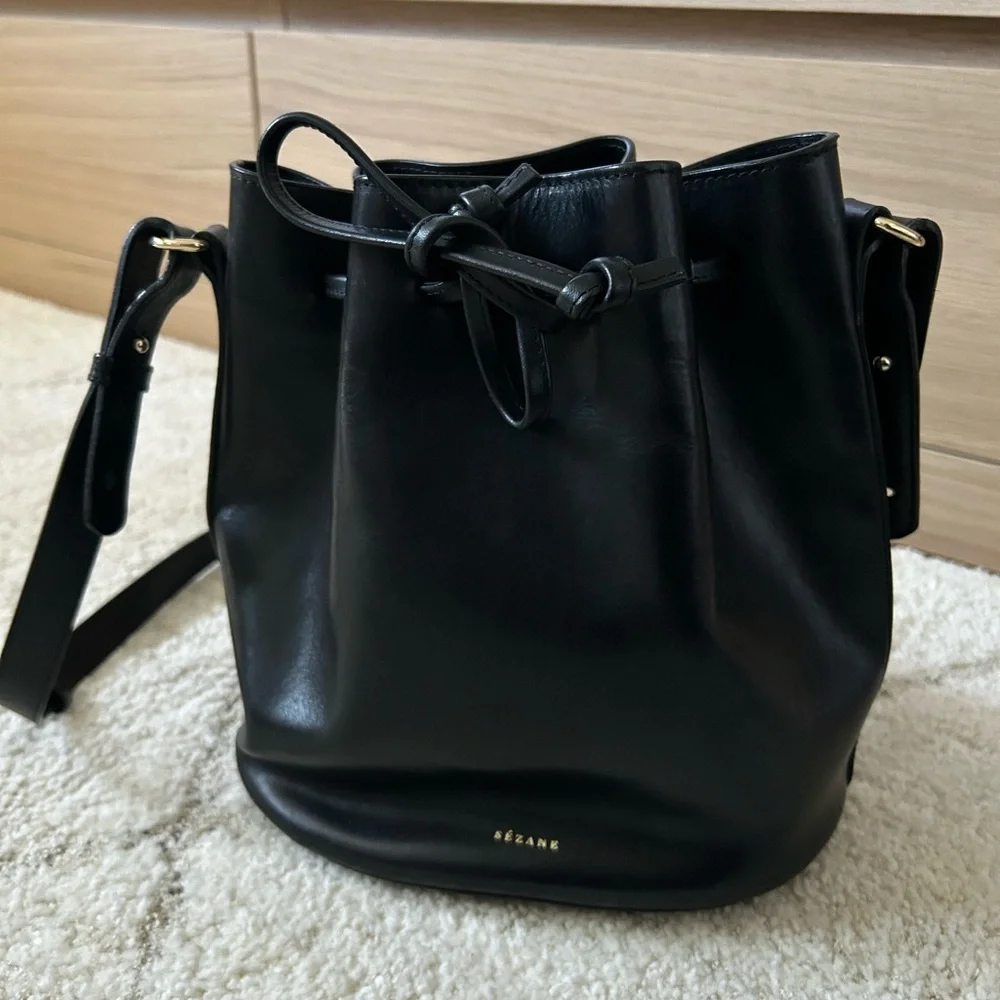 Sezane Black Leather Shoulder Bag - Picture 4 of 6
